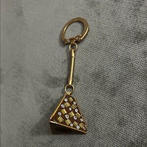 Vintage Cloisonné Enamel Pyramid Keychain | Blue & Gold Geometric Art